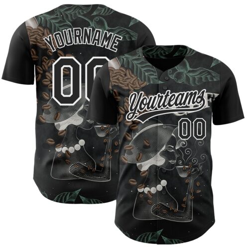 3DPattern2587 Custom Black White 3D Pattern Design International Coffee Day Authentic Baseball Jersey