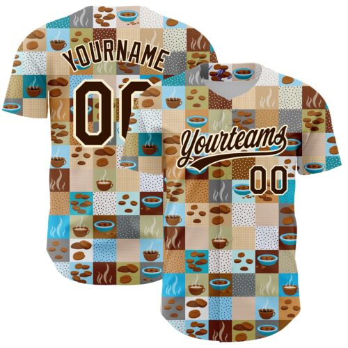 3DPattern2589 Custom Brown Cream 3D Pattern Design International Coffee Day Authentic Baseball Jersey