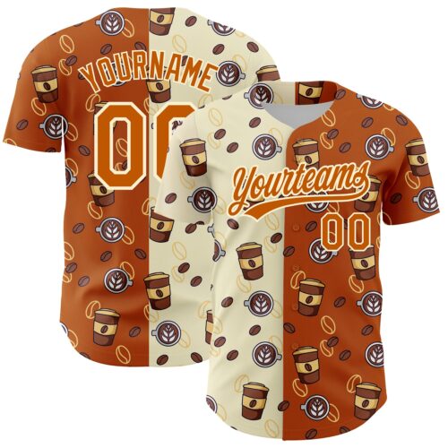 3DPattern2590 Custom Cream Texas Orange 3D Pattern Design International Coffee Day Authentic Baseball Jersey