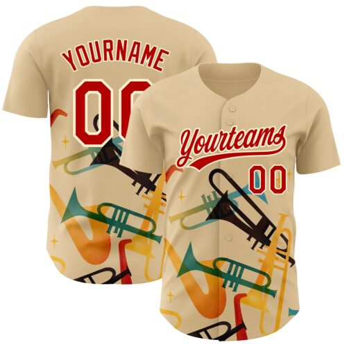 3DPattern2592 Custom Cream Red 3D Pattern Design International Jazz Day Authentic Baseball Jersey