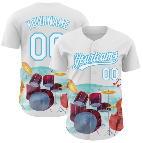 3DPattern2593 Custom White Sky Blue 3D Pattern Design International Jazz Day Authentic Baseball Jersey