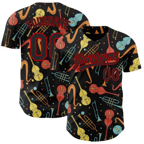 3DPattern2594 Custom Black Red 3D Pattern Design International Jazz Day Authentic Baseball Jersey