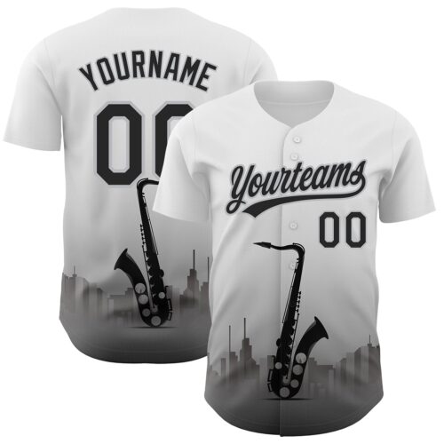 3DPattern2595 Custom White Black-Gray 3D Pattern Design City Of Jazz Music Authentic Baseball Jersey