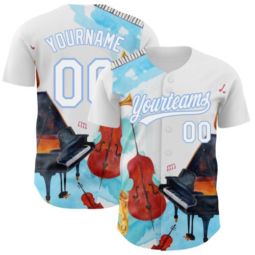 3DPattern2598 Custom White Light Blue 3D Pattern Design Music Festival Authentic Baseball Jersey
