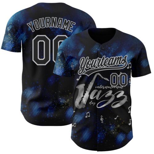 3DPattern2601 Custom Black Gray 3D Pattern Design International Jazz Day Authentic Baseball Jersey