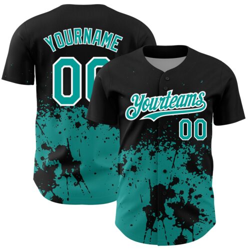 3DPattern2605 Custom Black Teal-White 3D Pattern Design Abstract Splash Grunge Art Authentic Baseball Jersey
