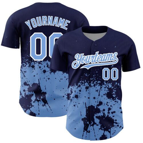 3DPattern2608 Custom Navy Light Blue-White 3D Pattern Design Abstract Splash Grunge Art Authentic Baseball Jersey