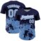 Custom Navy Light Blue-White 3D Pattern Design Abstract Splash Grunge Art Authentic Baseball Jersey