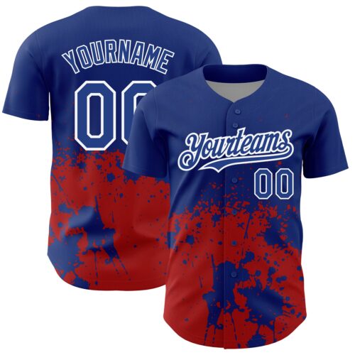 3DPattern2609 Custom Royal Red-White 3D Pattern Design Abstract Splash Grunge Art Authentic Baseball Jersey