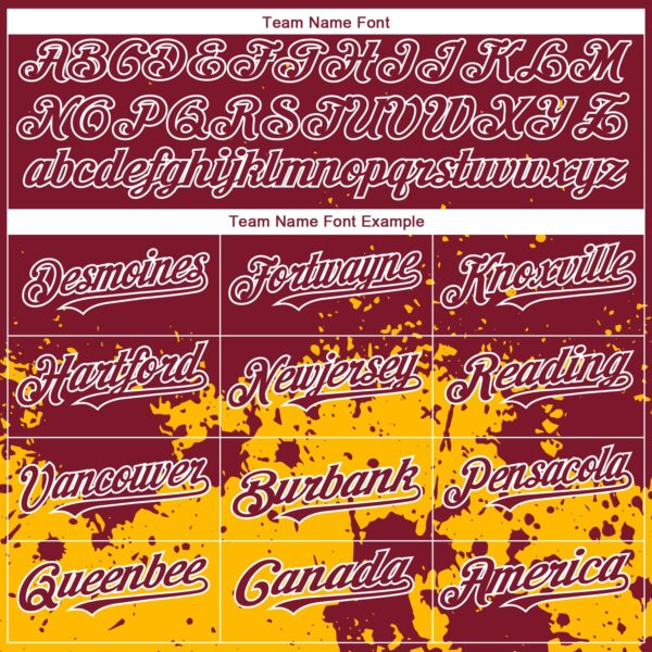 Custom Crimson Gold-White 3D Pattern Design Abstract Splash Grunge Art Authentic Baseball Jersey
