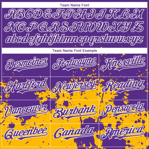 Custom Purple Gold-White 3D Pattern Design Abstract Splash Grunge Art Authentic Baseball Jersey