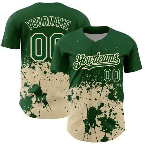 3DPattern2617 Custom Green City Cream 3D Pattern Design Abstract Splash Grunge Art Authentic Baseball Jersey