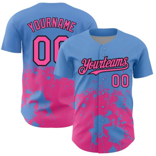 3DPattern2620 Custom Light Blue Pink-Black 3D Pattern Design Abstract Splash Grunge Art Authentic Baseball Jersey