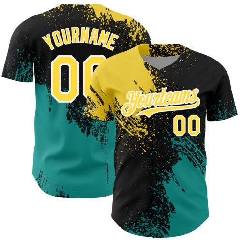 3DPattern2642 Custom Black Yellow-Teal 3D Pattern Design Abstract Brush Stroke Authentic Baseball Jersey
