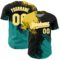 Custom Black Yellow-Teal 3D Pattern Design Abstract Brush Stroke Authentic Baseball Jersey