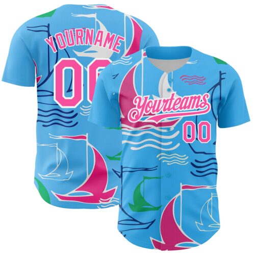 3DPattern2664_777e99b9-9aa4-4f98-ac49-6ce2ac5febcd Custom Sky Blue Pink-White 3D Pattern Design Sailing Boats Authentic Baseball Jersey