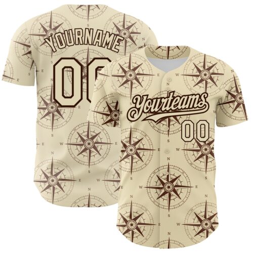 3DPattern2675 Custom Cream Brown 3D Pattern Design Navigation Compass Authentic Baseball Jersey