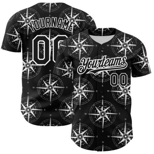 3DPattern2676 Custom Black White 3D Pattern Design Navigation Compass Authentic Baseball Jersey