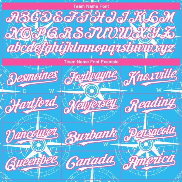 Custom Sky Blue White-Pink 3D Pattern Design Navigation Compass Authentic Baseball Jersey