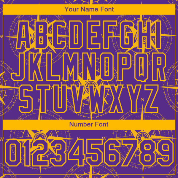 Custom Purple Gold 3D Pattern Design Navigation Compass Authentic Baseball Jersey