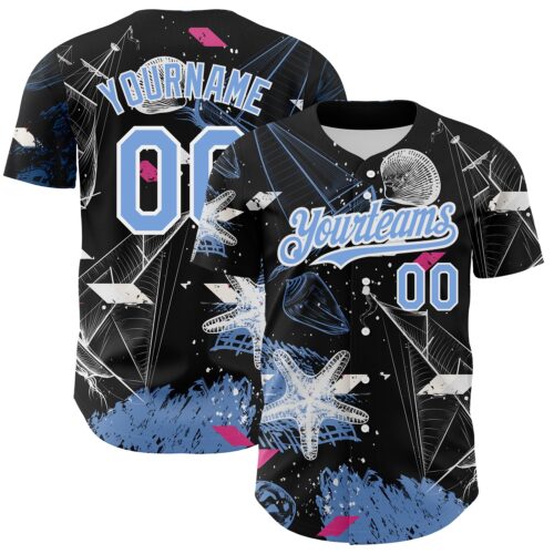 3DPattern2682 Custom Black Light Blue-White 3D Pattern Design Sailing Boats Authentic Baseball Jersey