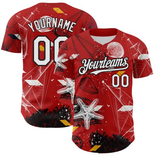 3DPattern2684 Custom Red White-Black 3D Pattern Design Sailing Boats Authentic Baseball Jersey