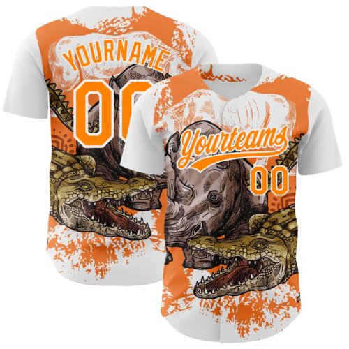 3DPattern2692 Custom White Bay Orange 3D Pattern Design Crocodile Authentic Baseball Jersey