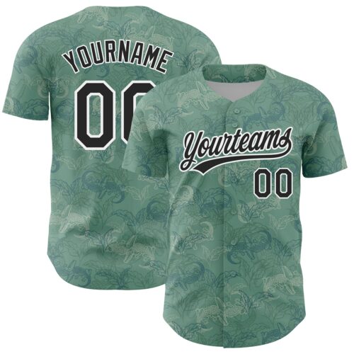 3DPattern2705 Custom Green Black-White 3D Pattern Design Crocodile And Plant Authentic Baseball Jersey