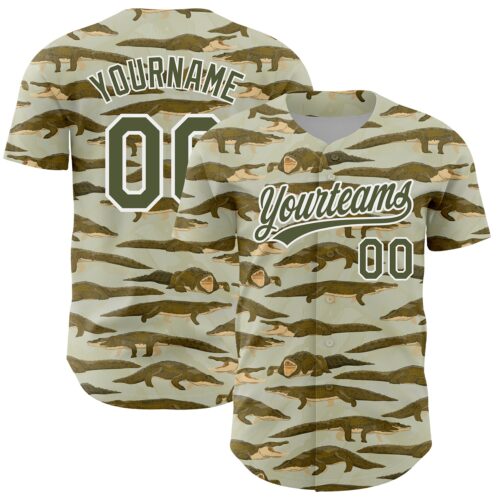 3DPattern2706 Custom Olive White 3D Pattern Design Crocodile Authentic Baseball Jersey