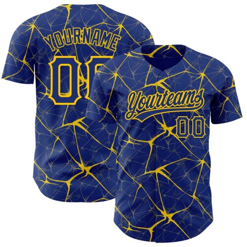 3DPattern2721 Custom Royal Yellow 3D Pattern Design Abstract Network Authentic Baseball Jersey