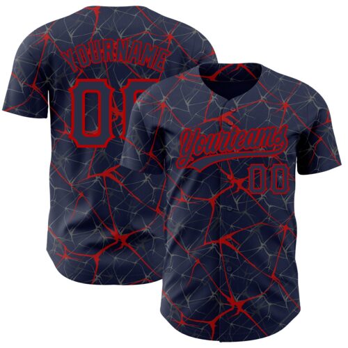 3DPattern2724 Custom Navy Red 3D Pattern Design Abstract Network Authentic Baseball Jersey