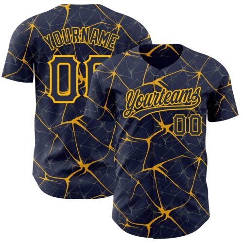 3DPattern2725 Custom Navy Gold 3D Pattern Design Abstract Network Authentic Baseball Jersey