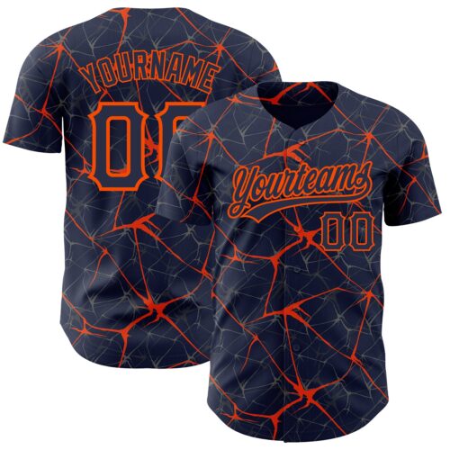 3DPattern2726 Custom Navy Orange 3D Pattern Design Abstract Network Authentic Baseball Jersey