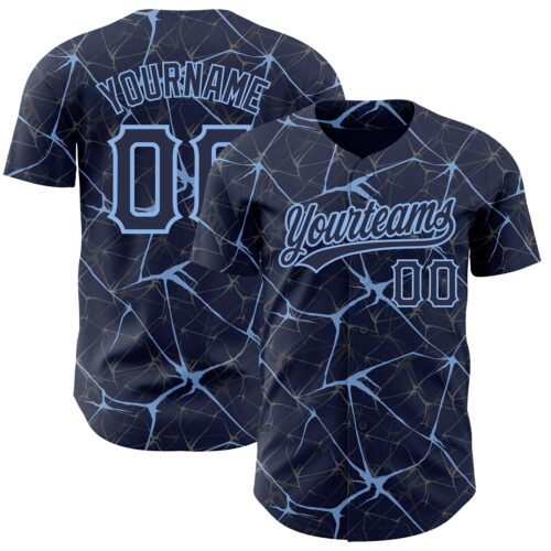 3DPattern2727 Custom Navy Light Blue 3D Pattern Design Abstract Network Authentic Baseball Jersey