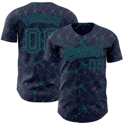 3DPattern2728 Custom Navy Teal 3D Pattern Design Abstract Network Authentic Baseball Jersey