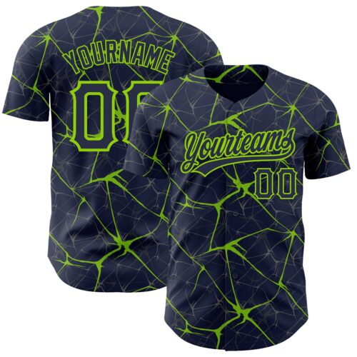 3DPattern2729 Custom Navy Neon Green 3D Pattern Design Abstract Network Authentic Baseball Jersey