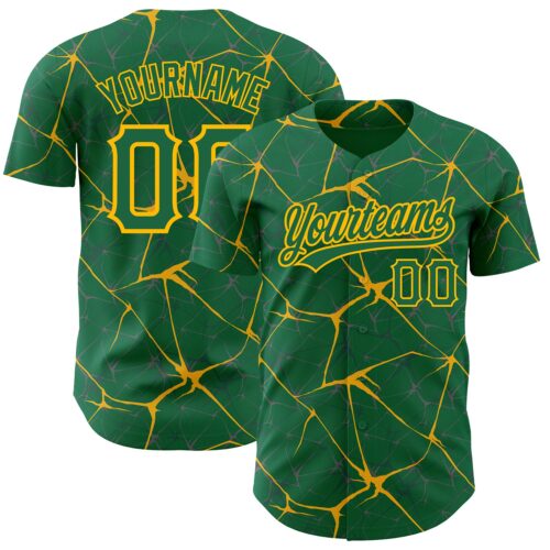3DPattern2733 Custom Kelly Green Gold 3D Pattern Design Abstract Network Authentic Baseball Jersey