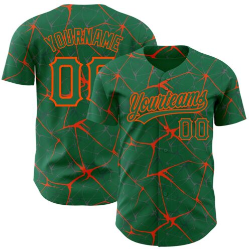 3DPattern2734 Custom Kelly Green Orange 3D Pattern Design Abstract Network Authentic Baseball Jersey