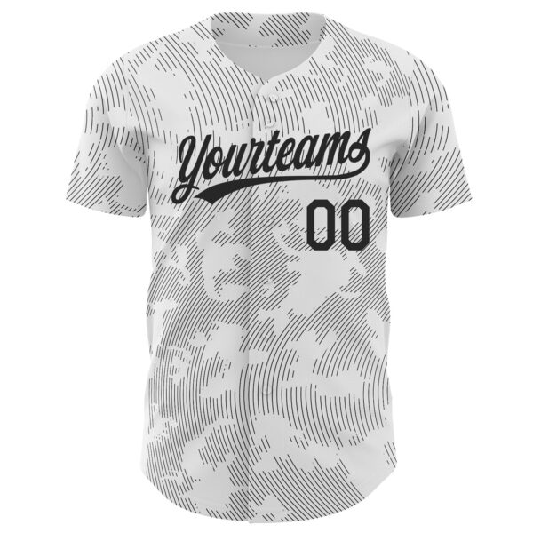 Custom White Black 3D Pattern Design Curve Lines Authentic Baseball Jersey