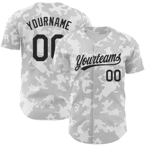 3DPattern2735 Custom White Black 3D Pattern Design Curve Lines Authentic Baseball Jersey