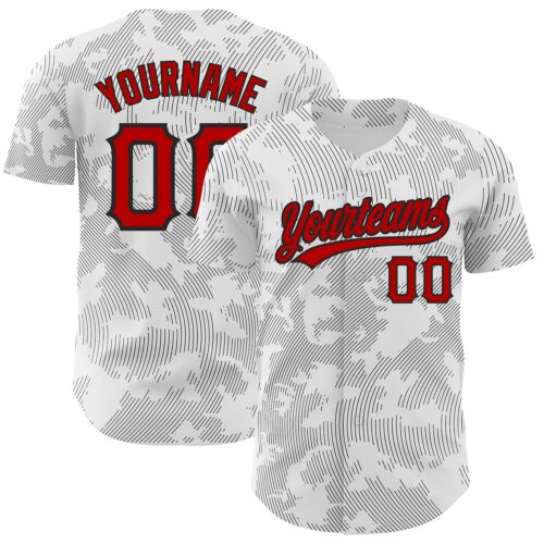3DPattern2736 Custom White Red-Black 3D Pattern Design Curve Lines Authentic Baseball Jersey