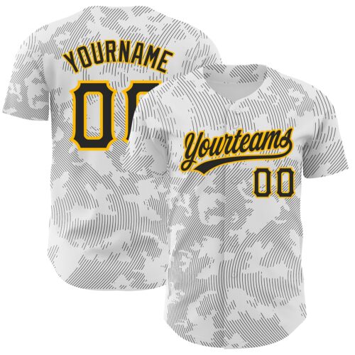3DPattern2737 Custom White Black-Gold 3D Pattern Design Curve Lines Authentic Baseball Jersey