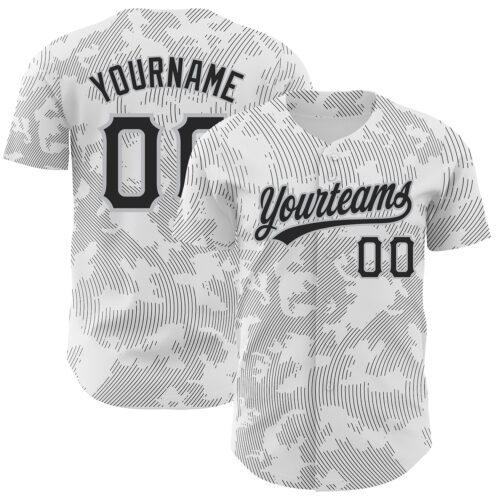 3DPattern2740 Custom White Black-Gray 3D Pattern Design Curve Lines Authentic Baseball Jersey
