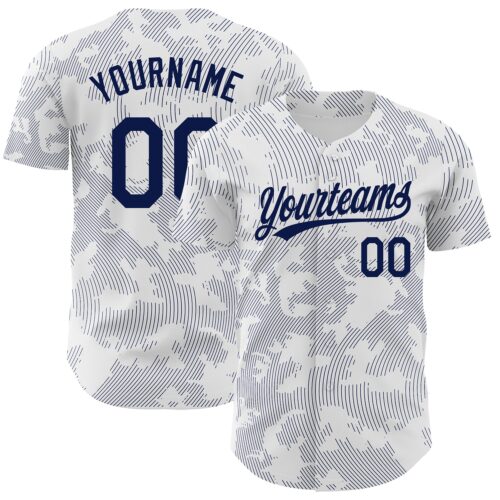 3DPattern2741 Custom White Navy 3D Pattern Design Curve Lines Authentic Baseball Jersey
