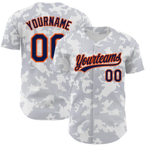 3DPattern2743 Custom White Navy-Orange 3D Pattern Design Curve Lines Authentic Baseball Jersey