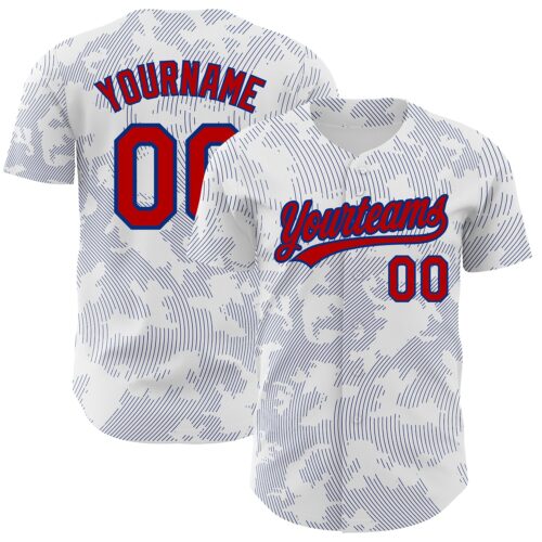 3DPattern2748 Custom White Red-Royal 3D Pattern Design Curve Lines Authentic Baseball Jersey