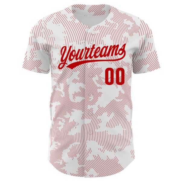 Custom White Red 3D Pattern Design Curve Lines Authentic Baseball Jersey