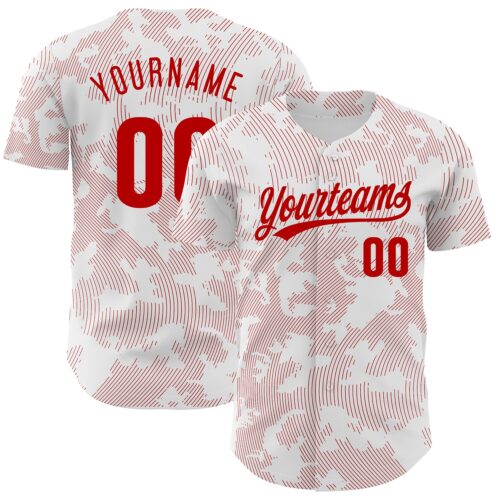 3DPattern2750 Custom White Red 3D Pattern Design Curve Lines Authentic Baseball Jersey