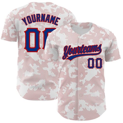 3DPattern2751 Custom White Royal-Red 3D Pattern Design Curve Lines Authentic Baseball Jersey