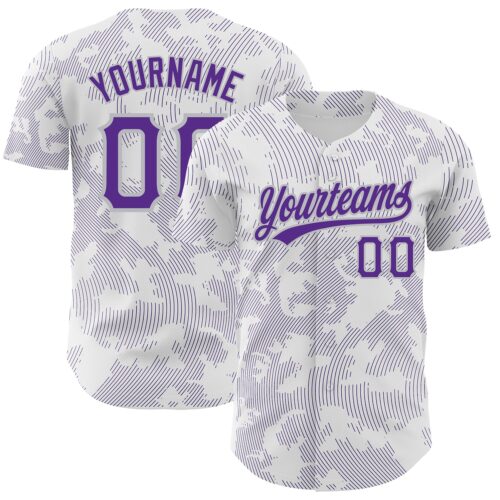 Custom White Purple-Gray 3D Pattern Design Curve Lines Authentic Baseball Jersey
